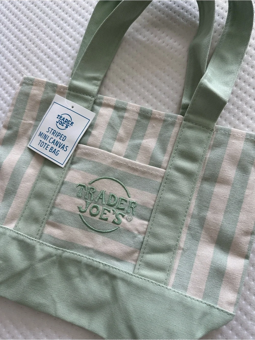 Trader Joe's Mint Green Striped Canvas Tote